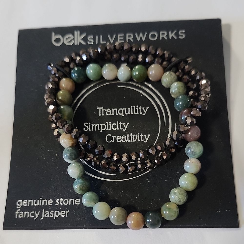 Belk Silverworks Genuine Stone Fancy Jasper Bracelet Set